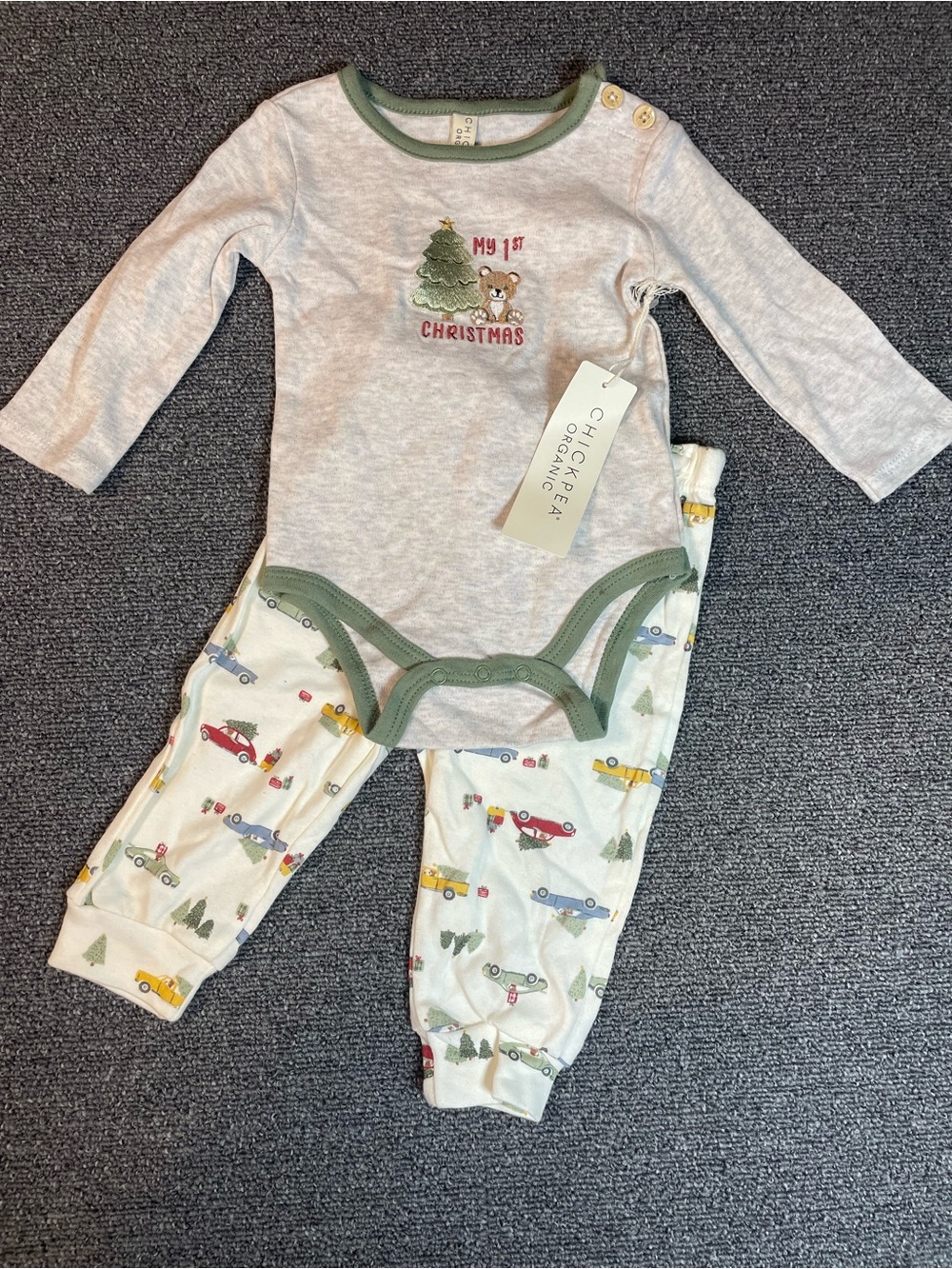 NWT Chickpea Organic "My 1st Christmas" Baby Holiday Outfit Set 3-6 months🎄🚗